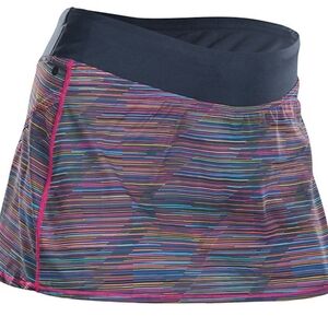 SUGOI FUSION SKORT NWT XS, gray with multi color stripes and hot pink tr…